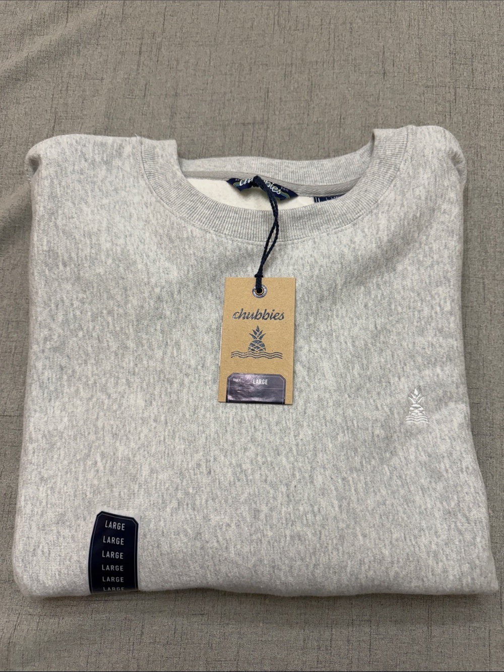 Chubbies Men’s Light Heather Grey Crewneck Sweatshirt with Pine Logo Size Large